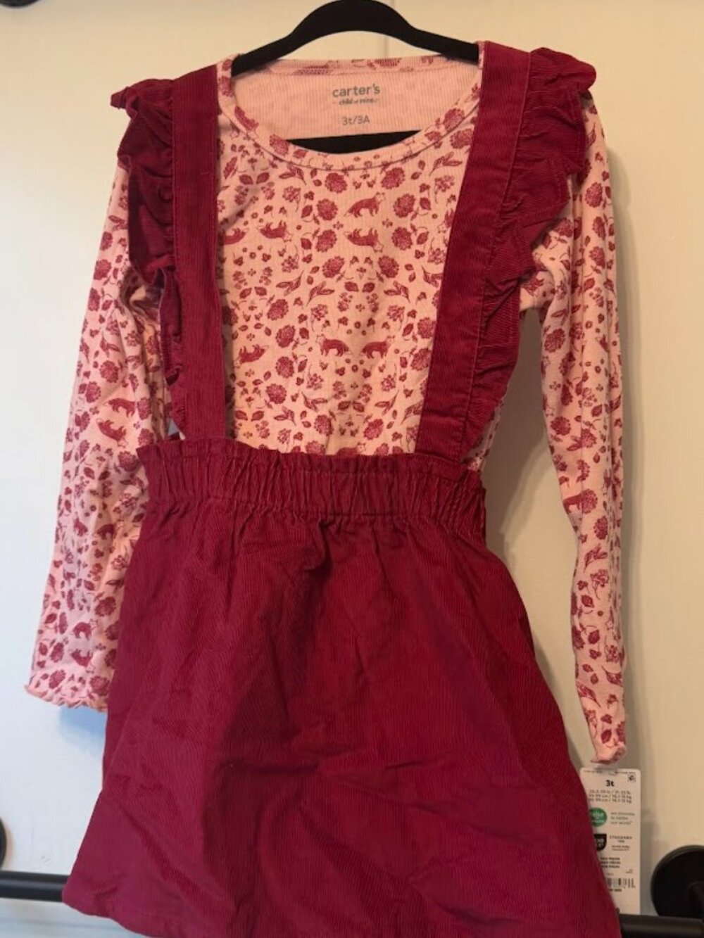 Carter’s Girls Corduroy Suspender Skirt & Floral Top Set – 3T – NWT